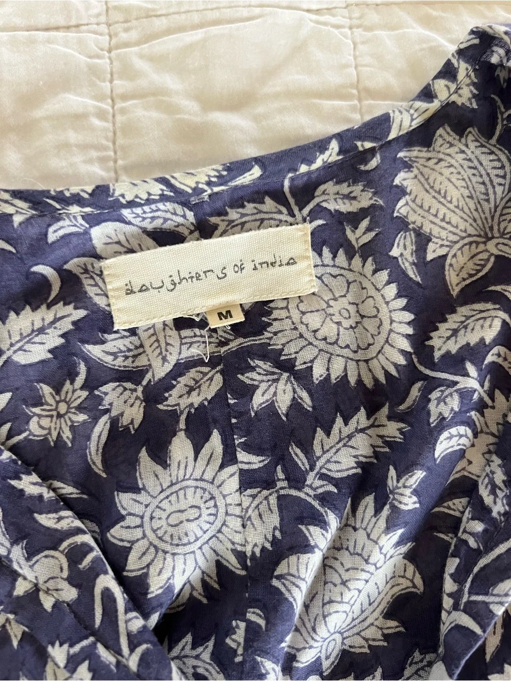 Daughters of India Blue and White Floral Babydoll Dress - Picture 4 of 9